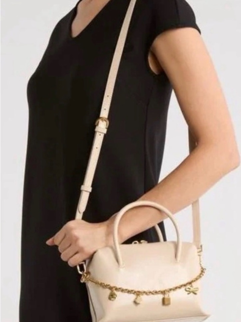 Ted Baker Cream Crossbody Bag with Gold Charm Chain